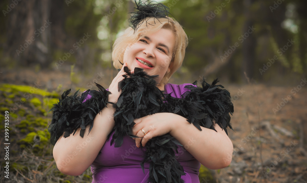 Nice plump lady portrait, lifestyle elegant woman, American chubby woman in fashionable style with vintage elements Nice plump lady portrait, lifestyle elegant woman, American chubby woman in fashionable style with vintage elements
