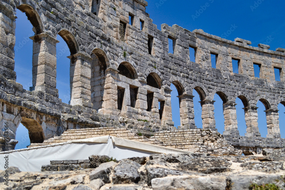 The ruins of ancient Roman amphitheater - Arena in Pula, Croatia