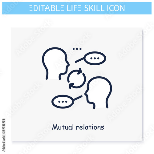 Mutual relations line icon.Amity,sociability, communication skill.Personality strengths and characteristics.Soft skills concept.Human resources management.Isolated vector illustration.Editable stroke 