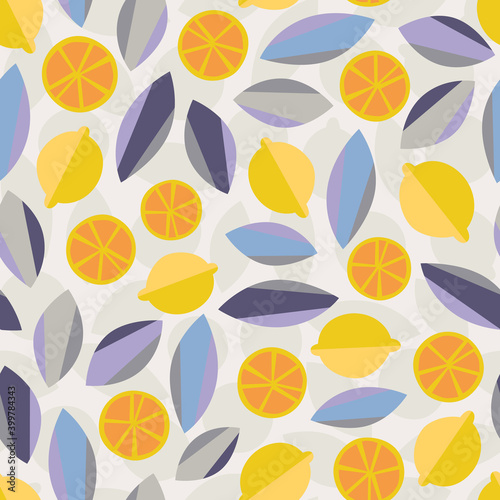 Lemon seamless pattern vector illustration. Summer design repeated textile with citrus fruits. Wallpaper printing background for boys and girls.