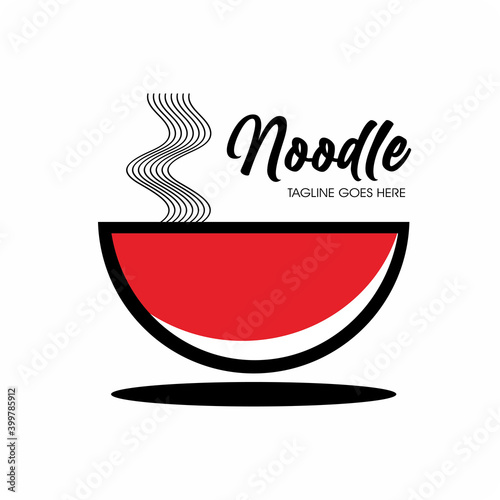 Noodle ramen logo with red bowl and redfor ramen restaurant
