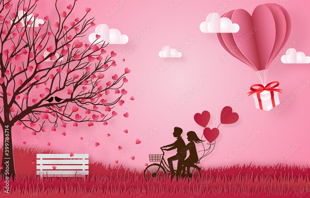 Fototapeta love and happy valentine's day banners, paper art style