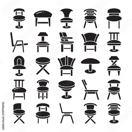 office chair and sofa icons glyph design