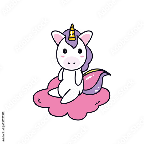 unicorn horse cartoon on cloud vector design