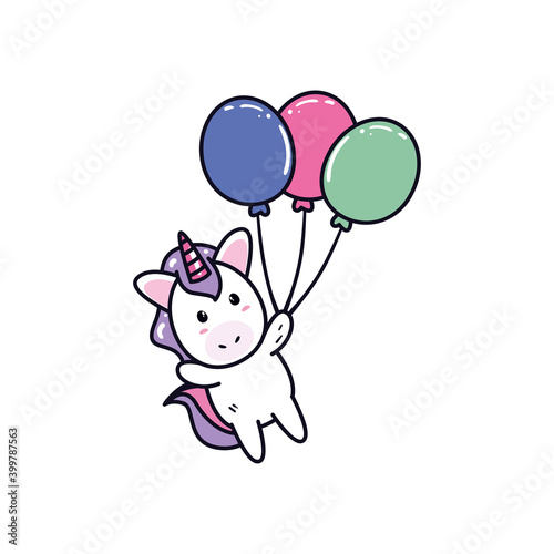 unicorn horse cartoon with balloons vector design