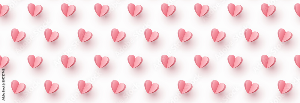 Hearts balloons seamless pattern. Vector paper symbols of love flying on white background for Happy Mother's or Valentine's Day greeting card design Hearts balloons seamless pattern. Vector paper symbols of love flying on white background for Happy Mother's or Valentine's Day greeting card design