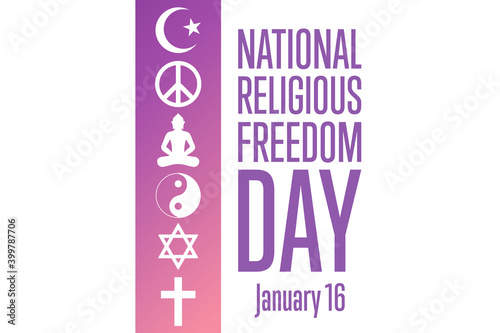 National Religious Freedom Day. January 16. Holiday concept. Template for background, banner, card, poster with text inscription. Vector EPS10 illustration. .