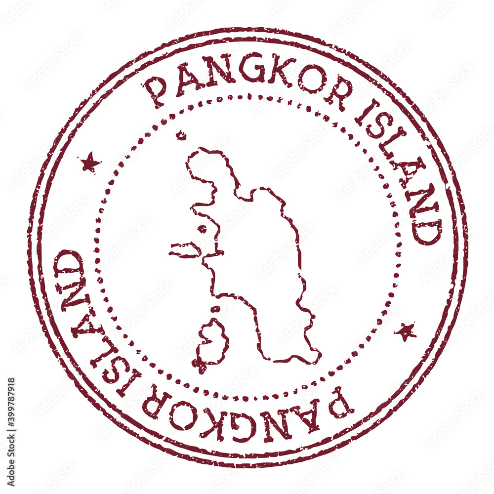 Pangkor Island round rubber stamp with island map. Vintage red passport stamp with circular text and stars, vector illustration. Pangkor Island round rubber stamp with island map. Vintage red passport stamp with circular text and stars, vector illustration.