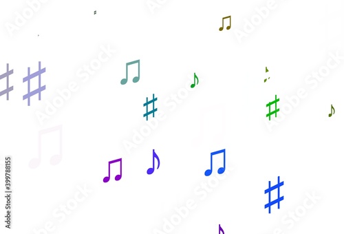 Light Multicolor, Rainbow vector template with musical symbols.