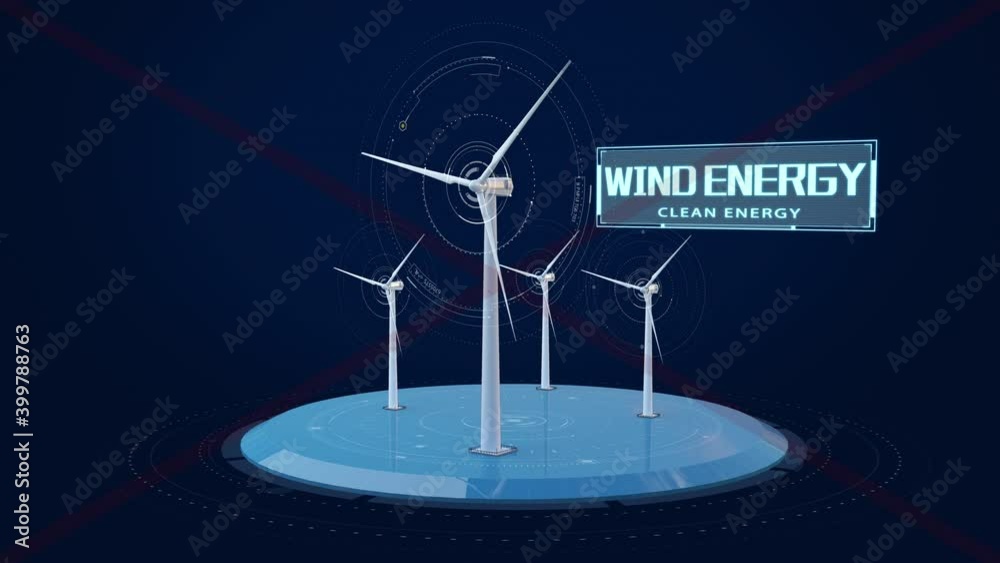 3D Wind Turbines with digitally generated holographic display tech data visualization.
clean energy for sustainable development in a green ecologic way See Less. wind power,  clean energy, HUD