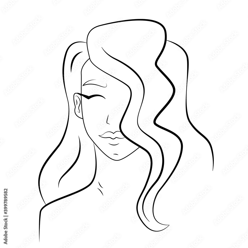 Modern fashion linear woman face profile. Beautiful women in minimal line style for logo, emblem template. Vector illustration. Modern fashion linear woman face profile. Beautiful women in minimal line style for logo, emblem template. Vector illustration.