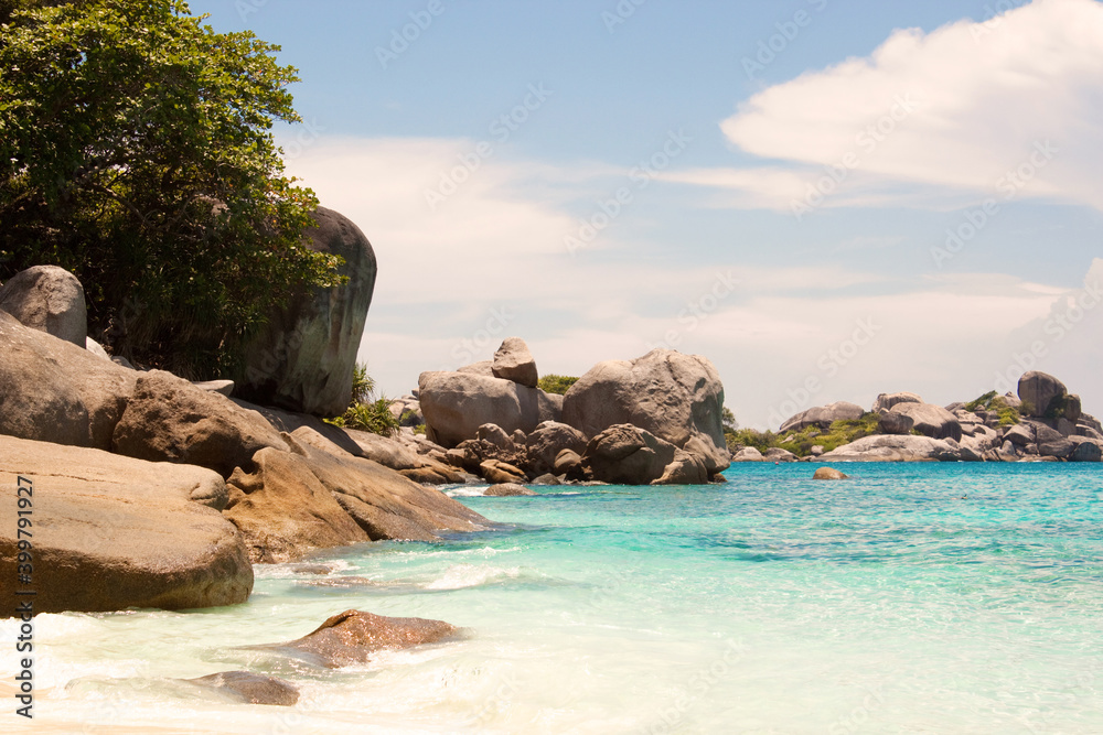 Sea with stones and rocks in Thailand