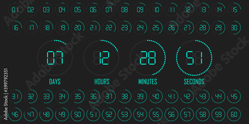 Digital countdown timer scoreboard of days hours minutes seconds