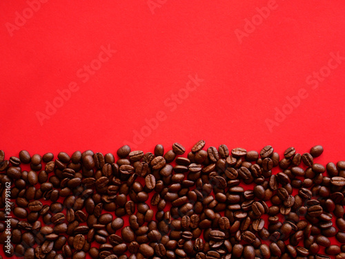 coffee beans on red background