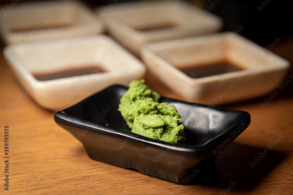 Mustard sauce, wasabi, pungent spicy condiment for sushi, pickles or salads
Mustard sauce, wasabi, pungent spicy condiment for sushi, pickles or salads