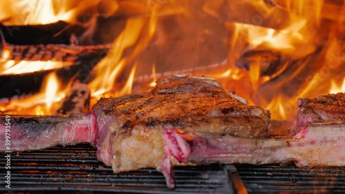 Steak Cooking on Flame Grill