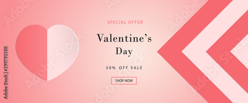 Valentines day sale background, pink discount poster with hearts ornament. February 14. Vector illustration, eps10.
