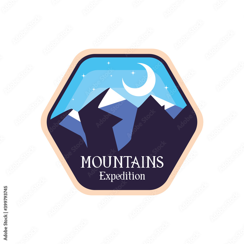 blue mountains expedition with moon landscape label vector design blue mountains expedition with moon landscape label vector design