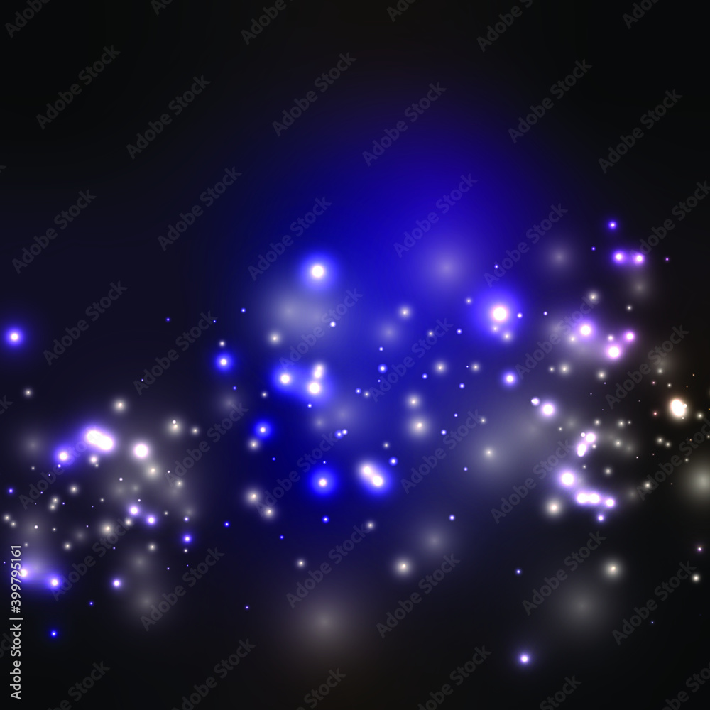 Merry Christmas light and New Year. Modern calligraphic inscription Merry Christmas on blurred glowing background. Beautiful bokeh background. Vector illustration