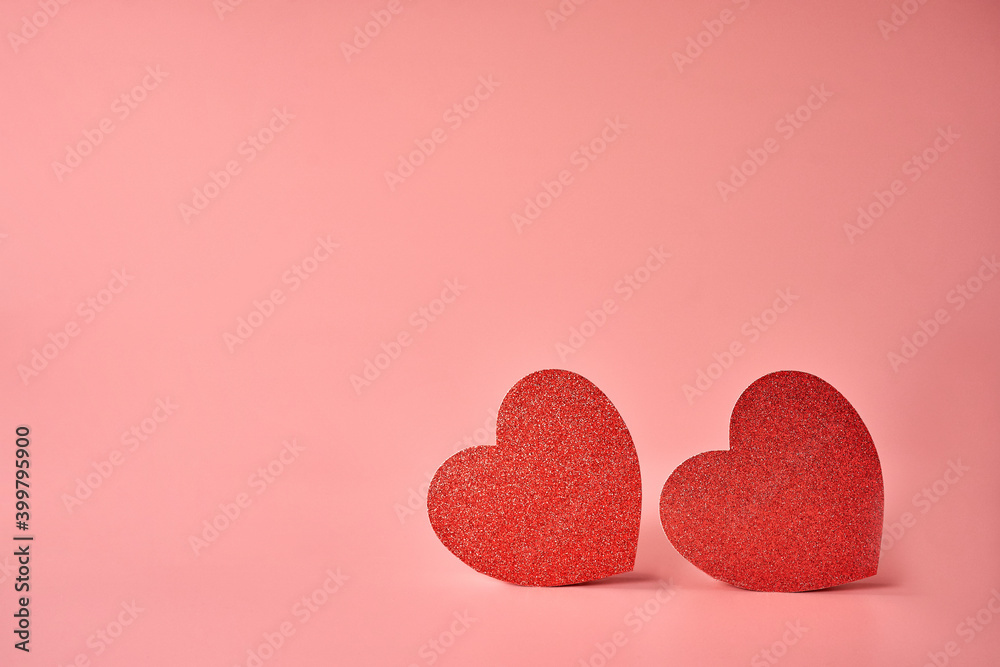 Red decorative hearts on a  background. Valentine's Day Concept.