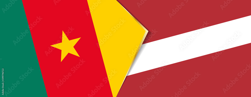 Cameroon and Latvia flags, two vector flags. Cameroon and Latvia flags, two vector flags.