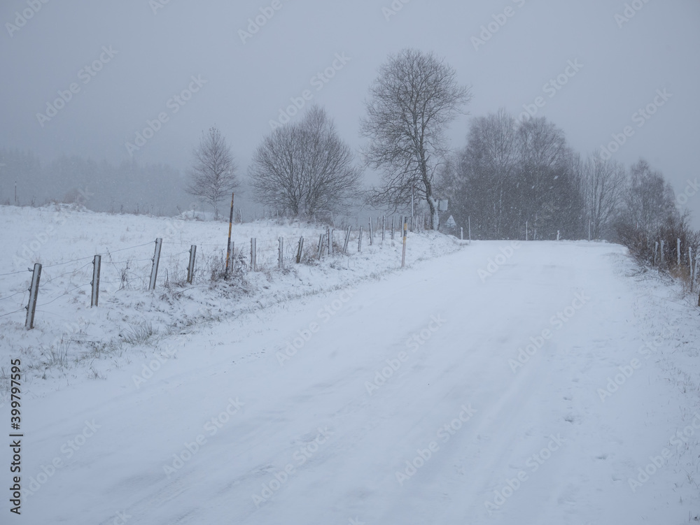 Dangerous mountain asphalt road during heavy snowfall Dangerous mountain asphalt road during heavy snowfall