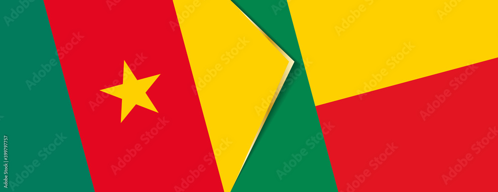 Cameroon and Benin flags, two vector flags. Cameroon and Benin flags, two vector flags.