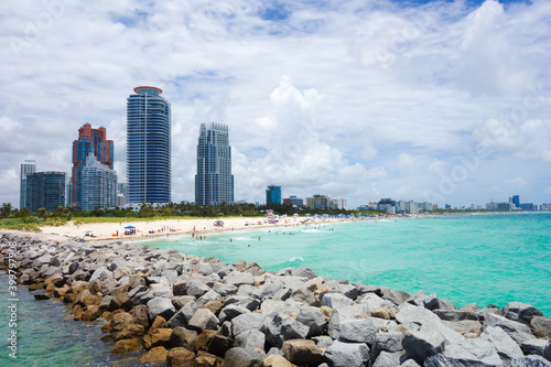 View of Miami Beach and tall buildings