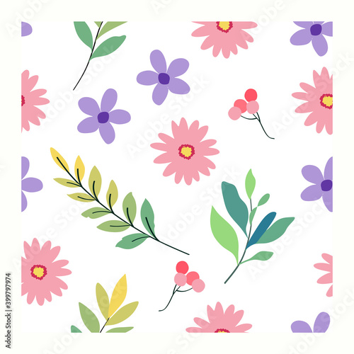 seamless pattern with pink flowers