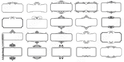 Vector illustration set of decorative vintage frames isolated. Art design border labels. Blank frames template. Graphic retro element