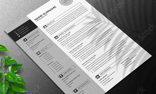 Resume Layout with Gray Sidebar and Accents