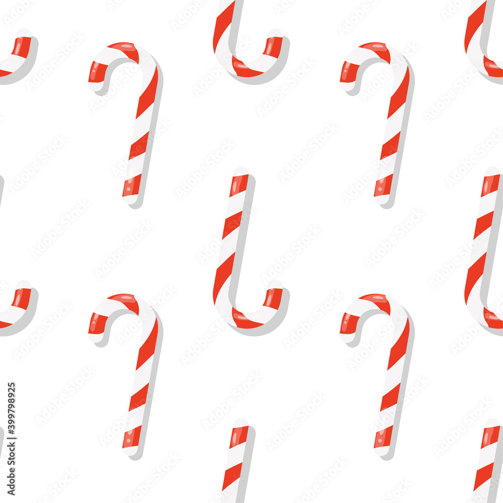 Fototapeta premium Vector candy cane cane seamless pattern on a white background.
