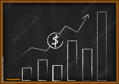 Vector : Increase business graph with dollar on blackboard