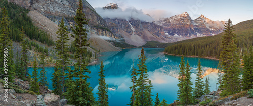 Early morning at Moraine Lake in Banff National Park Alberta Canada photo