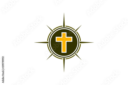 abstract cross with circle compass means guide for faith community