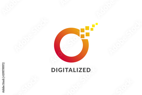 letter O or circle with pixel logo. digital app and start up