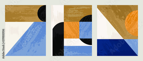 Set 3 illustration vector EPS 10 print hand draw painted abstract shapes geometry contemporary aesthetic mid century Scandinavian nordic
