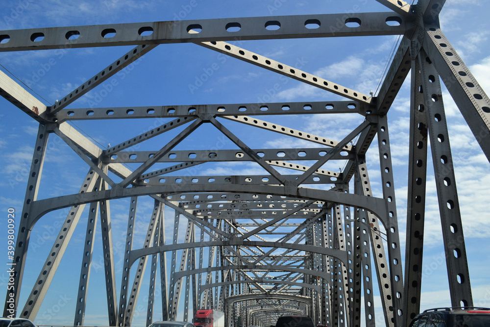 Construction of Horace Wilkinson Bridge over the Mississippi River in Baton Rouge, LA, US