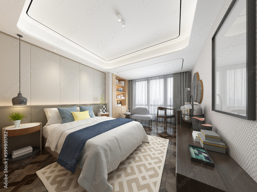 Fototapeta premium 3d render. Modern bedroom interior.