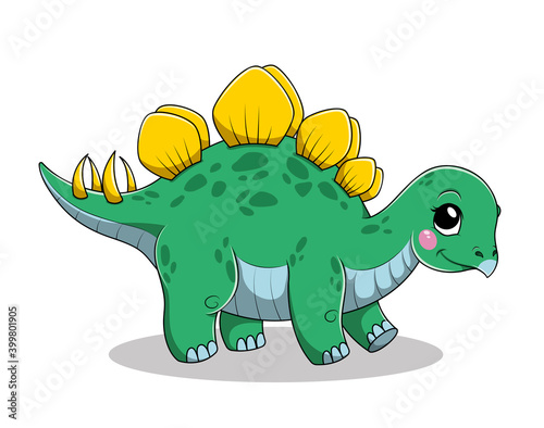 Funny cartoon baby stegosaurus dinosaur. Vector illustration isolated on white background