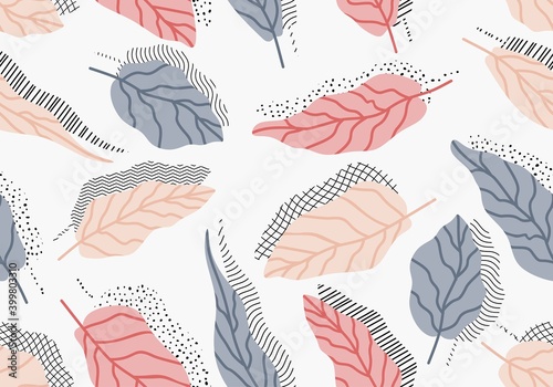 Seamless pattern with abstract flowers and leave. Creative floral surface design. Vector background