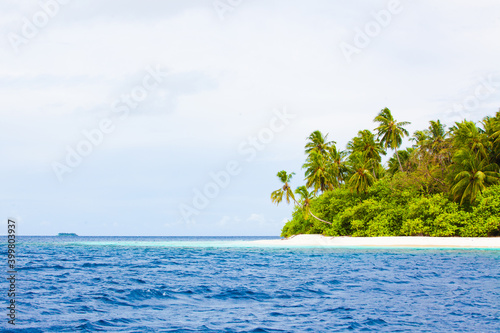 Tropical seascape. Sea and island in the Maldives