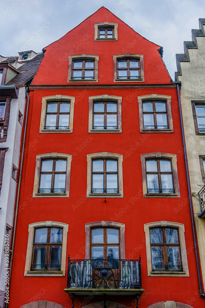Fototapeta premium Architectural fragments of traditional houses in Strasbourg. Strasbourg is the capital and principal city of Alsace region in eastern France and is official seat of European Parliament.
