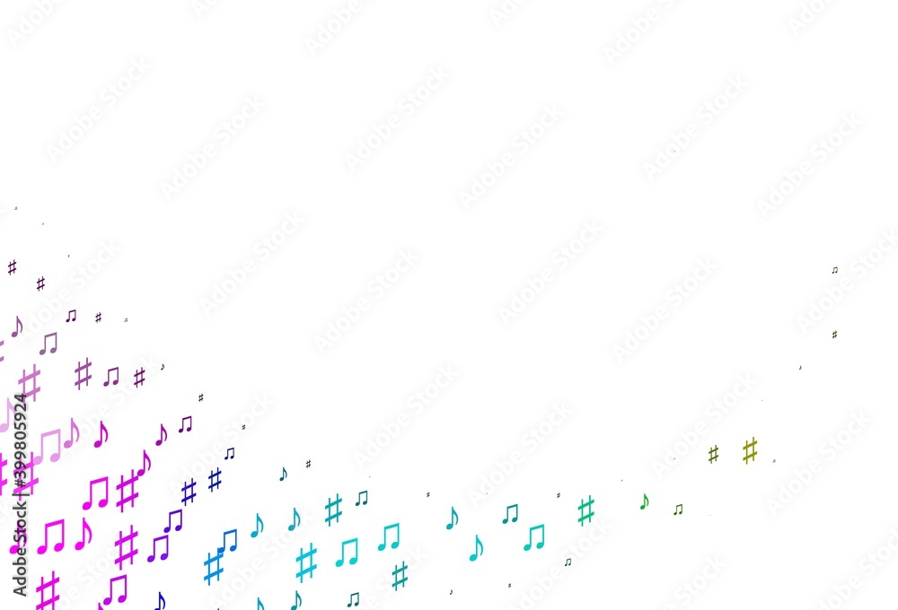 Naklejka premium Light Multicolor, Rainbow vector backdrop with music notes.