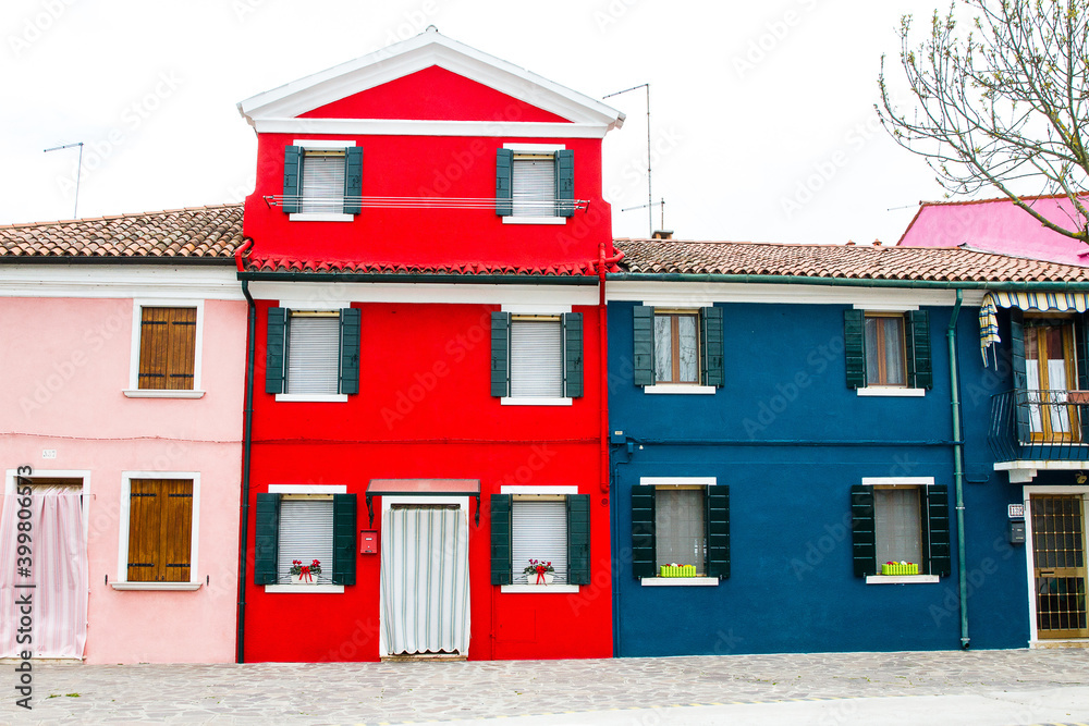 Burano Venice Red house and blue house