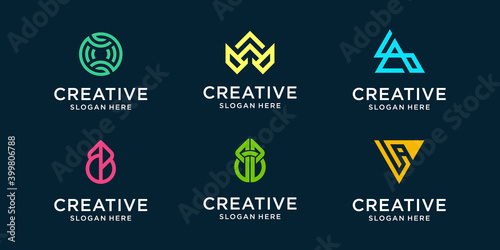 A collection of laboratory initials letter logos and green nature leaves
