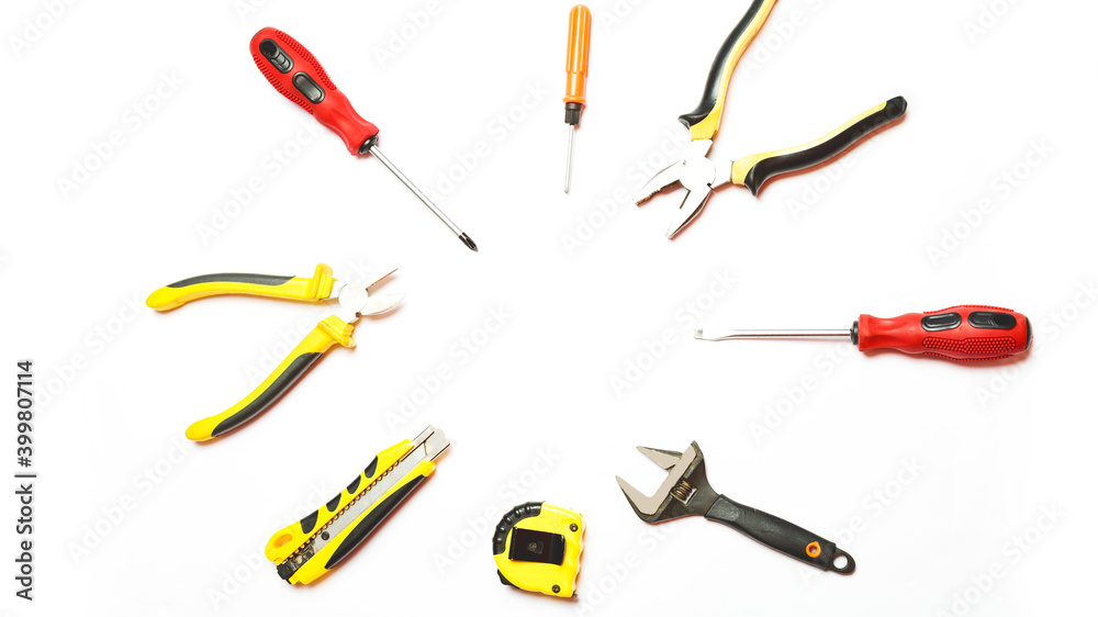 set of industrial, working tools isolated on white background. set of industrial, working tools isolated on white background.