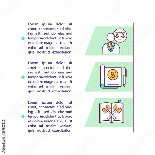Filing for bankruptcy concept icon with text. Discharging debt. Protection under bankruptcy laws. PPT page vector template. Brochure, magazine, booklet design element with linear illustrations