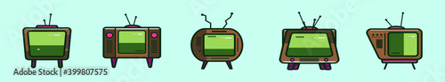 set of retro tv cartoon icon design template with various models. vector illustration isolated on blue background