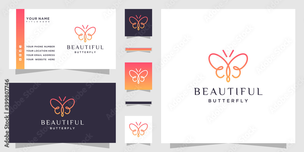 Butterfly logo. with initial letter bb and business card template